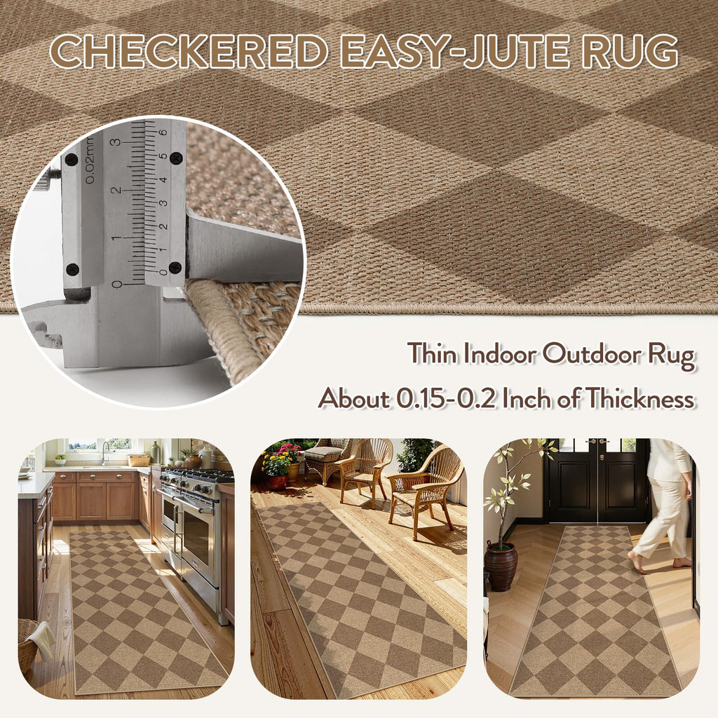 Lahome Checkered Easy Runner Rug, 2x8 Carpet Runners for Hallway 8ft Non Slip Washable Rug for Entryway Indoor, Checkerboard Nature Indoor Outdoor Carpet for Entry Laundry.