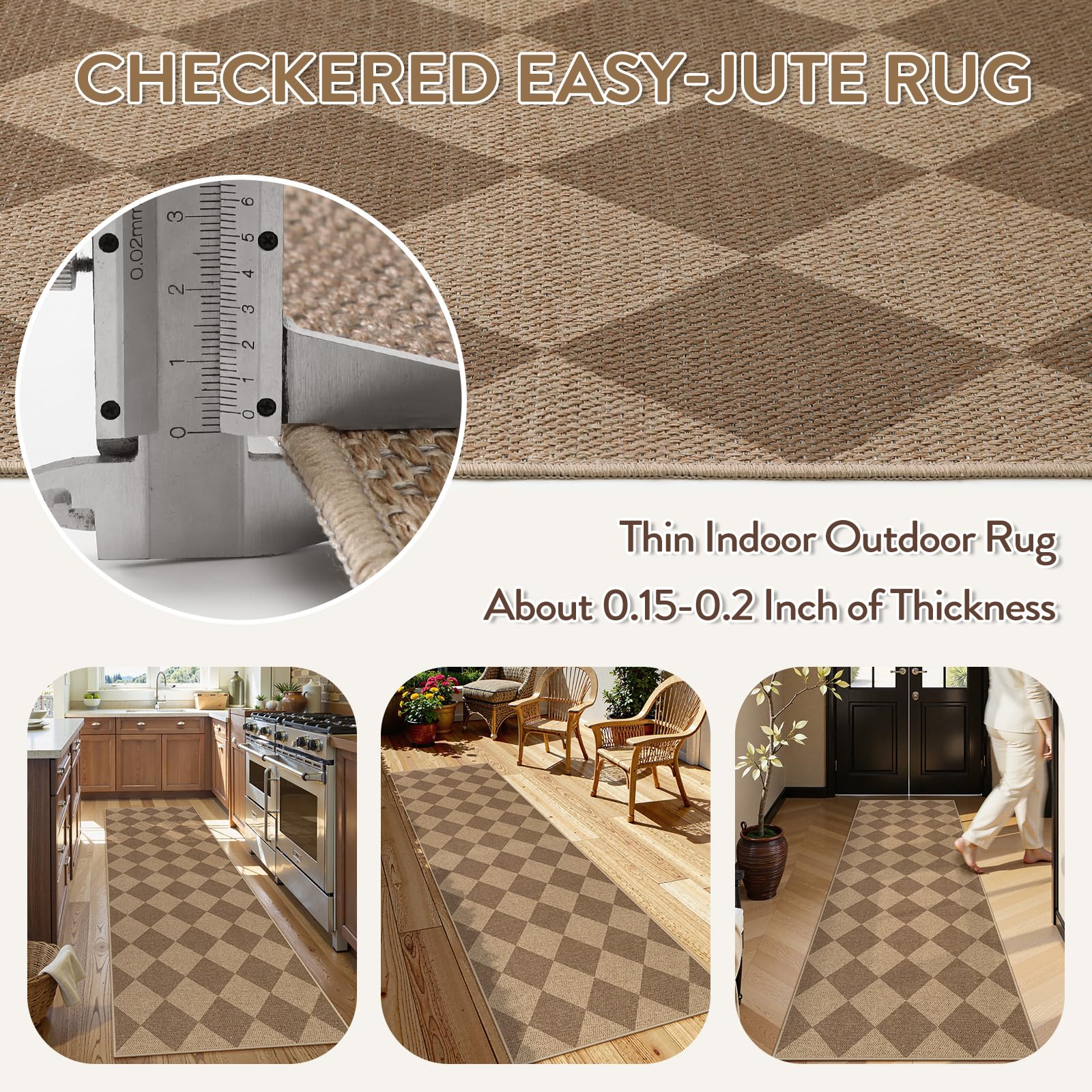 Lahome Checkered Easy Runner Rug, 2x8 Carpet Runners for Hallway 8ft Non Slip Washable Rug for Entryway Indoor, Checkerboard Nature Indoor Outdoor Carpet for Entry Laundry.