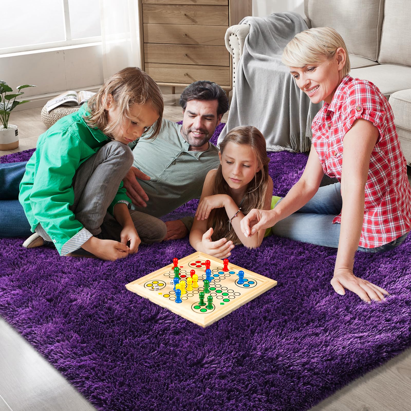 9X12 Large Shag Area Rugs for Living Room Bedroom,Big Soft Purple Fluffy Rug for Bedroom Dorm,Indoor Carpet Plush Rugs for Living Room Home Decor,Purple