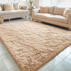 OLANLY 5x9 Machine Washable Large Area Rugs for Living Room, Bedroom, Soft Fluffy Shaggy Bedside Rug, Indoor Floor Carpet for Kids Girls and Boys, Dorms, Nursery, Home Decor Aesthetic, Beige