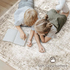VECARF Area Rug 3x5 Washable Rug, Vintage Boho Medallion Entryway Rug Non-Slip Soft Low Pile Small Distressed Floor Carpet Retro Doormat for Kitchen Bedroom Laundry Bathroom Hallway (Taupe, 3'x5')