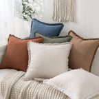 MIULEE Linen Fringe Decorative Euro Throw Pillow Covers Blue Ashes 22x22