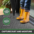 Mibao Front Door Mat, Heavy Duty Durable Welcome Mat for Outdoor Indoor, Dirt Trapper Waterproof Super Absorbent Door Mat for Entryway Outside Patio Porch, 47" x 24", Gray