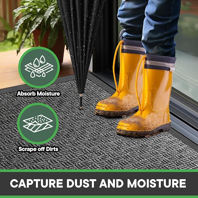 Mibao Front Door Mat, Heavy Duty Durable Welcome Mat for Outdoor Indoor, Dirt Trapper Waterproof Super Absorbent Door Mat for Entryway Outside Patio Porch, 29.5" x 17", Grey