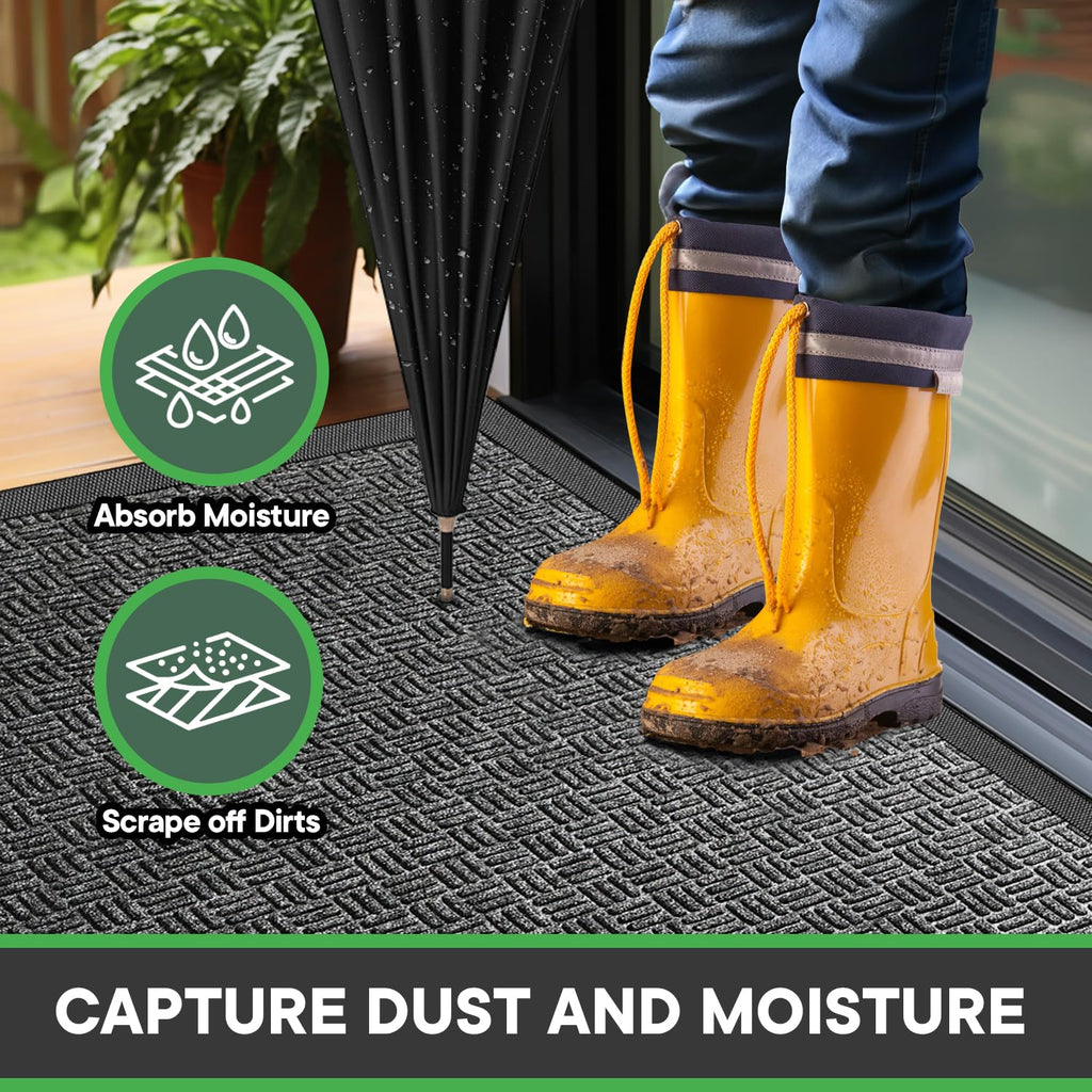 Mibao Front Door Mat Outdoor Entrance, 73" x 46" Heavy Duty Welcome Mat for Outdoor and Indoor, Waterproof Dirt Trapper Doormat, Super Absorbent Indoor Entryway Mat for Patio & Porch - Gray