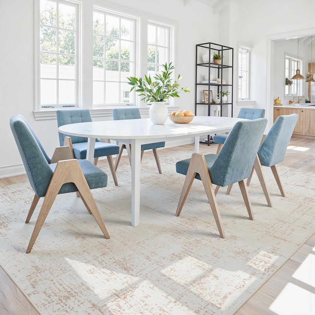 9x12 Washable Area Rug for Living Room Bedroom: Non-Slip Modern Beige White