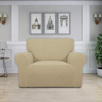 Easy-Going Stretch Oversized Chair Sofa Slipcover 1-Piece Couch Sofa Cover Furniture Protector Soft with Elastic Bottom for Kids Spandex Jacquard Fabric Small Checks Beige