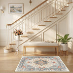 RELEANY Washable Area Rug, Small 2'6"x4', Beige/Blue/Orange