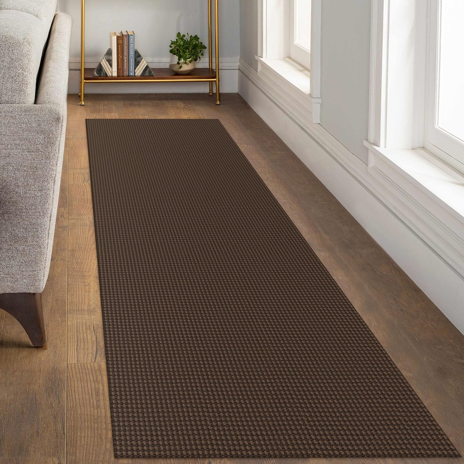 KOZYFLY Runners for Hallways 3x8 ft Washable Kitchen Runner Non Slip Rubber Backed Hall Runners Cotton Entryway Runner Rugs Floor Carpet for Indoor Backdoor Bedroom Kitchen, Reddish Brown/Coffee