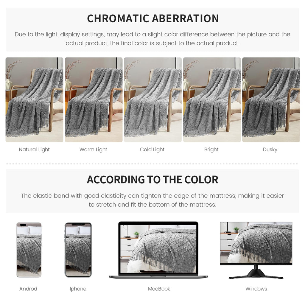 BOURINA Light Grey Throw Blanket 50 x70 Inch Jacquard Throw Knitted Blanket