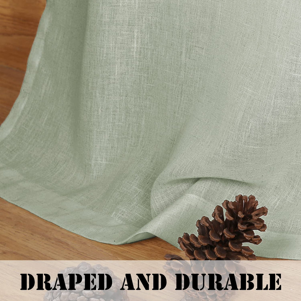 H.VERSAILTEX Elegant Natural Linen Blended Energy Efficient Light Filtering Linen Textured Semi Sheer Curtains/Nickel Grommet Window Treatments Panels/Drapes (Set of 2, Sage, 52" x 54")