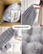 Ultra Soft Cozy Faux Fur Throw Blanket, Fuzzy Plush Thick Bubble Blanket, Oversize Luxury Fluffy Blanket for Couch, Bed, and Living Room, 60x80 Inches, Light Grey