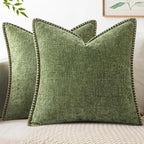 MIULEE Pack of 2 Couch Throw Pillow Covers 20x20 Inch Sage Green Farmhouse Decorative Pillow Covers with Stitched Edge Soft Chenille Solid Dyed Spring Pillow Covers for Sofa Bed Living Room