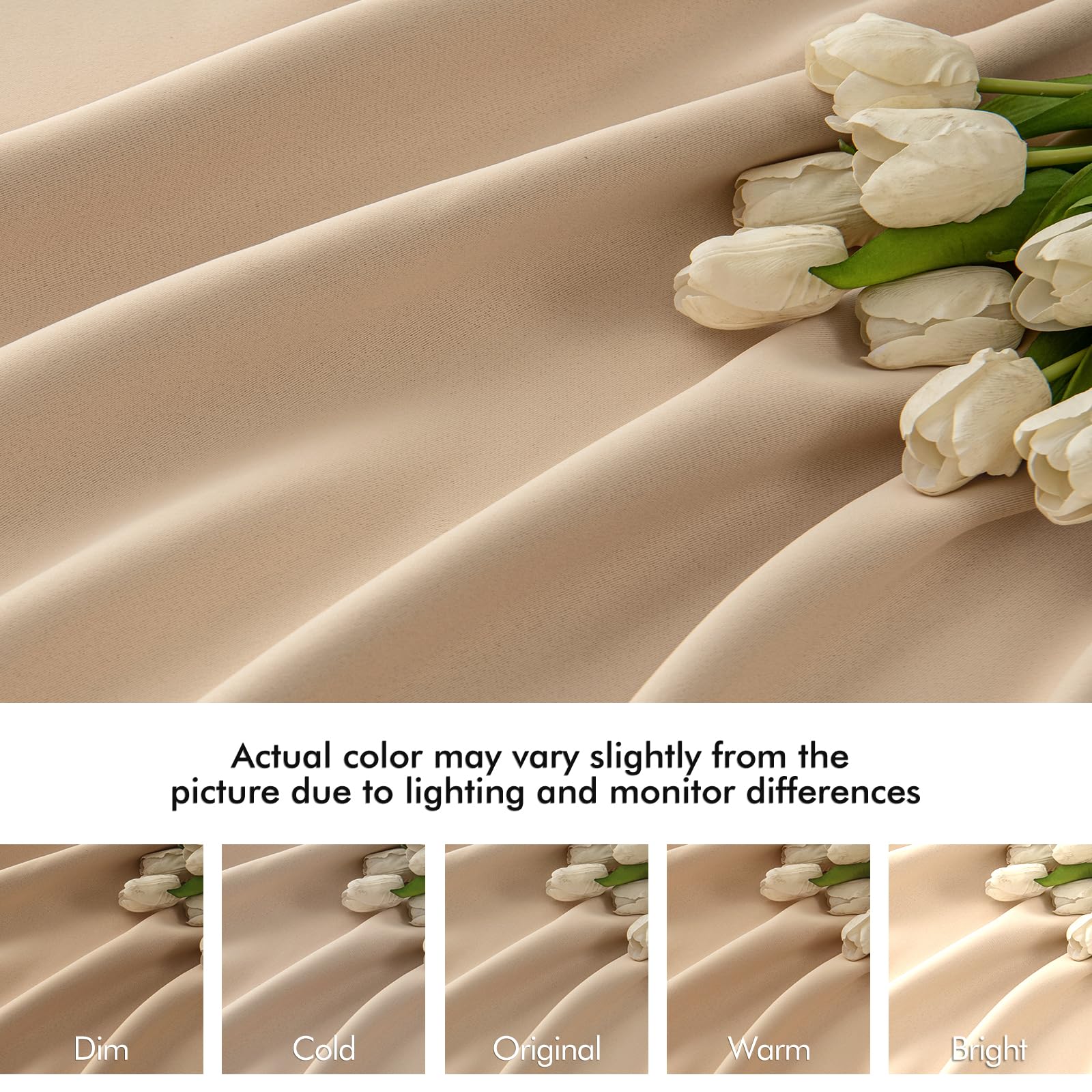 MIULEE Beige Back Tab Blackout Curtains 52x102 Inch Long 2 Panels Set