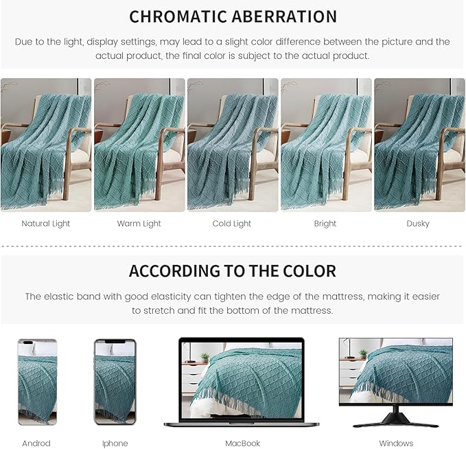 BOURINA Blue Throw Blanket 50 x70 Inch Jacquard Throw Knitted Blanket