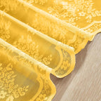 YJ YANJUN Vintage Lace Curtains 36 Inch Length- Victorian Floral 70s Mustard Yellow Short Kitchen Curtains for Bedroom Bathroom Small Window Coffee Cabinet Rod Pocket Gold 2 Panels W26 x L36 Inch
