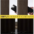 NICETOWN Coffee Vintage Linen 100% Blackout Curtains for Living Room, Thermal Insulated Curtains 95" Long, Noise Reducing Window Treatment Drapes for Bedroom, 52" Wide Per Panel, Set of 2