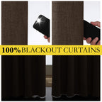NICETOWN Coffee Vintage Linen 100% Blackout Curtains for Playroom, Thermal Insulated Curtains 72" Long, Noise Reducing Window Treatment Drapes for Laundry Room, 62" Wide Per Panel, Set of 2