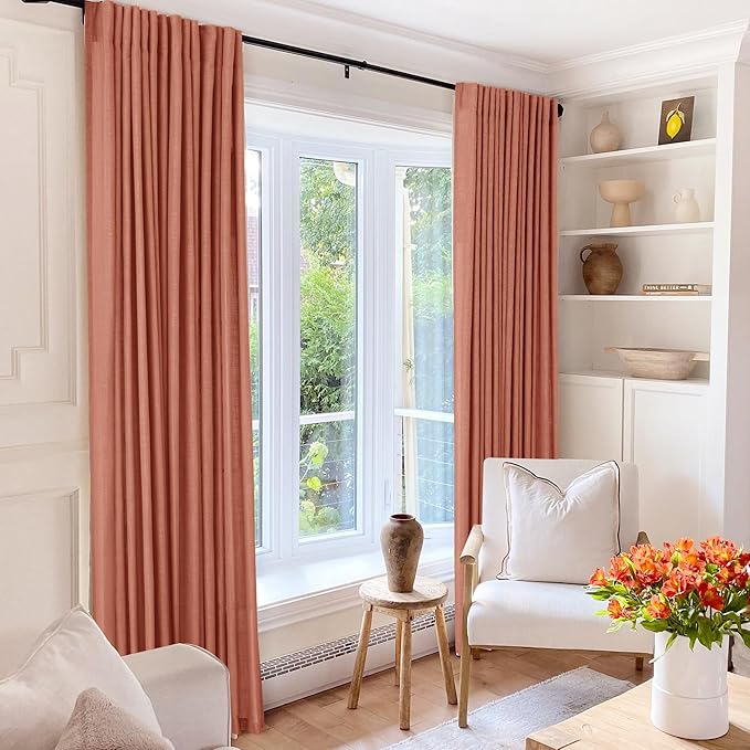 90 inch Linen Terracotta Curtains 2 Panels for Living Room Back Tab Light Filtering Semi Sheer Rust Colored Curtains 90 inches Long Soft Thick Cotton Cloth Textured Rustic Boho Farmhouse Room Decor