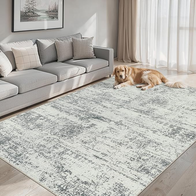 PLHXFR 8x10 Area Rug Living Room: Modern Abstract Washable Carpet Grey