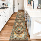 Yamaziot Washable Runner Rug, 2x10 Non-Slip Boho Vintage Hallway Rug Runner with Rubber Backing, Stain Resistant Distressed Carpet Runner for Bedroom, Kitchen, Laundry, Entrance