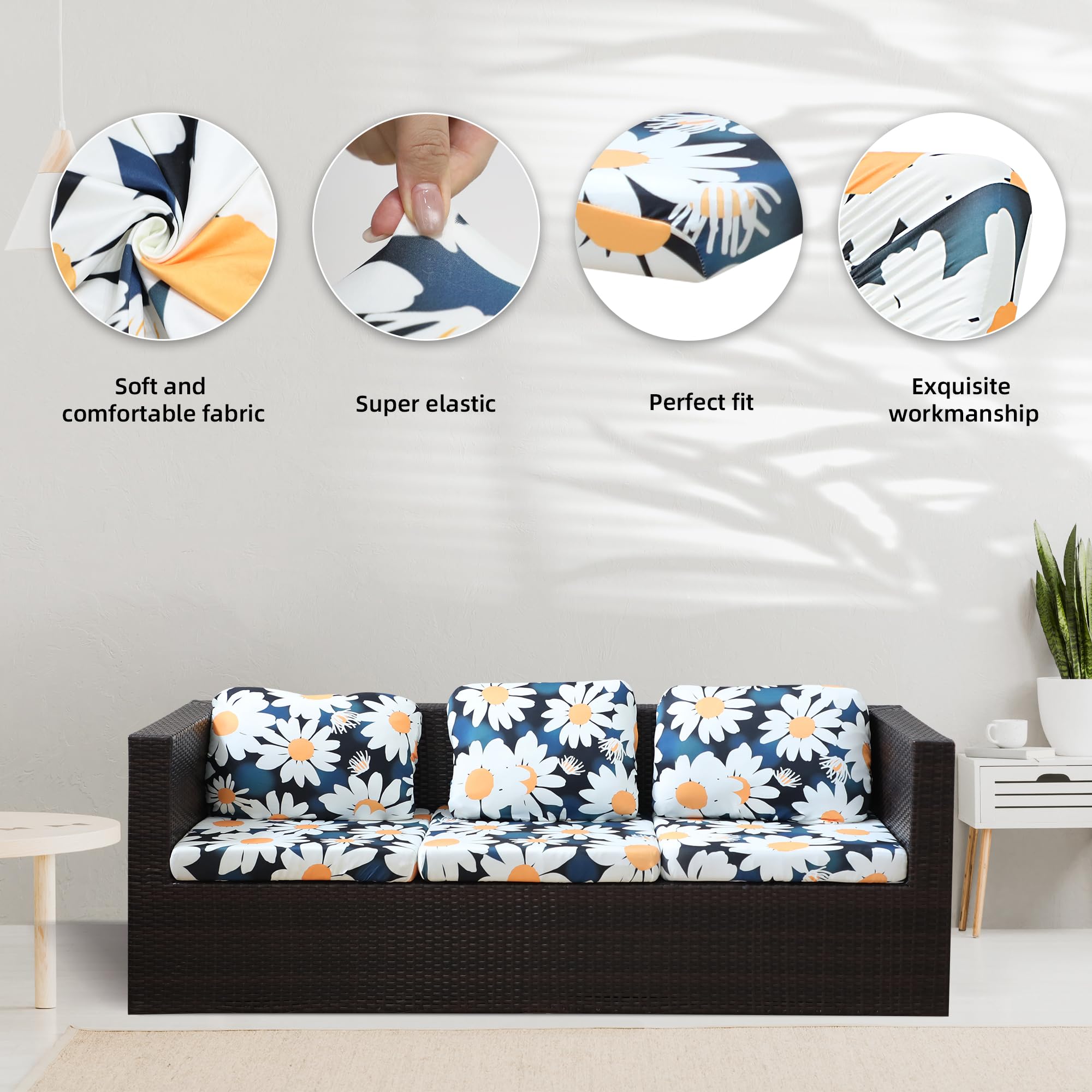 8 Piece Outdoor Cushion Covers, Patio Sofa Cushion Covers, Stretch Fit