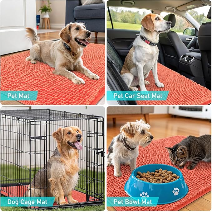 OLANLY Dog Door Mat for Muddy Paws 30x20, Super Absorbent Chenille Mud Mat