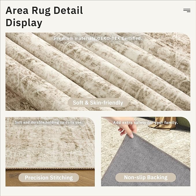 Soalmost Washable Area Rug 8x10 Large Soft Living Room Rugs Light Brown