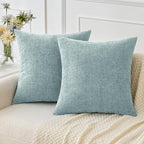 MIULEE Pack of 2 Light Blue Throw Pillow Covers 16x16 Inch Soft Chenille Pillow Covers for Sofa Living Room Spring Home Decor Couch Solid Dyed Cases