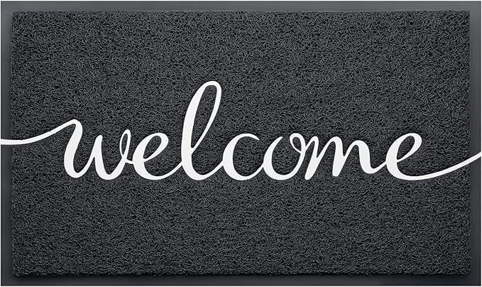 BeneathYourFeet Door Mat, Welcome Mat Low Profile Floor Mat Front Doormat Indoor and Outdoor Doormat Non Slip Rugs for Entryway, Patio, High Traffic Areas (36"x24", Black-Welcome)