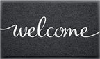 BeneathYourFeet Door Mat, Welcome Mat Low Profile Floor Mat Front Doormat Indoor and Outdoor Doormat Non Slip Rugs for Entryway, Patio, High Traffic Areas (30"x17.5", Black-Welcome)