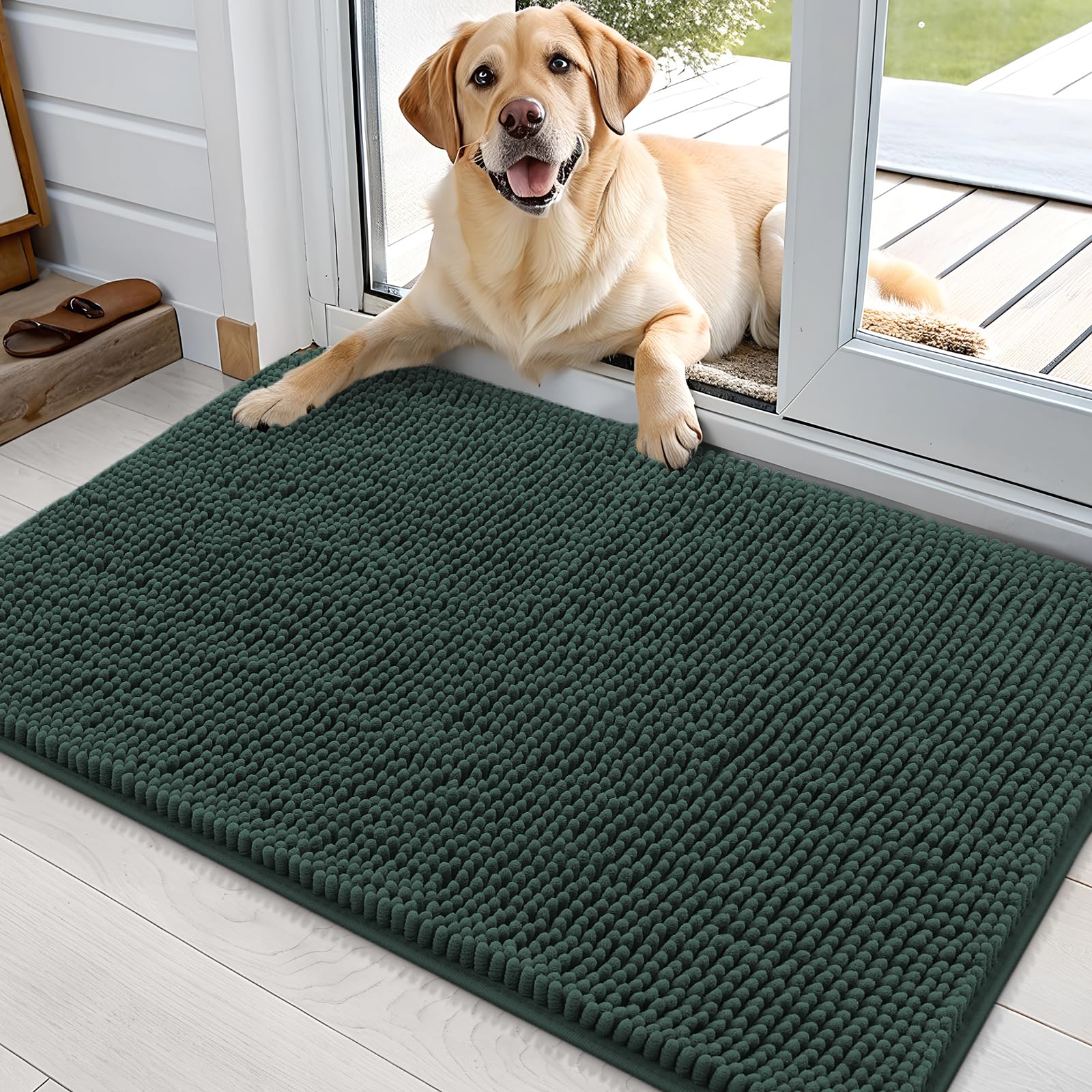 OLANLY Dog Door Mat for Muddy Paws 36x24, Super Absorbent Chenille Mud Mat
