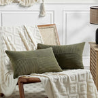 Fancy Homi 2 Packs Olive Green Lumbar Decorative Throw Pillow Covers 16x32 Inch for Living Room Couch Bed, Farmhouse Boho Home Decor, Soft Striped Corduroy Rectangle Accent Cushion Case 40x80 cm