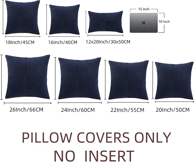Fancy Homi 2 Packs Navy Blue Decorative Throw Pillow Covers 18x18 Inch for Living Room Couch Bed, Rustic Farmhouse Boho Home Decor, Soft Corss Corduroy Patchwork Textured Square Cushion Case 45x45 cm