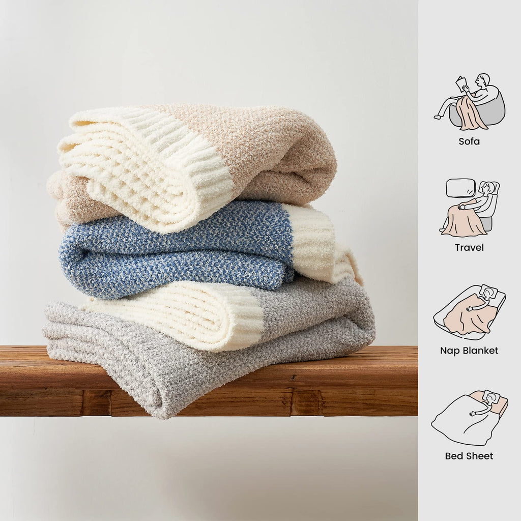 Snuggle Sac Heather Throw Blanket for Couch, Reversible Super Soft Blankets Warm Cozy Knit Fuzzy Plush Lightweight for Sofa, Bed, Camping, Picnic (Heather Beige, Throw(50"x60"))