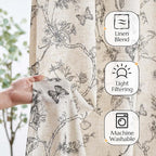 jinchan Floral Curtains Lined Linen Blend Curtain for Living Room 84 Inch Length Black Farmhouse Flower Patterned Curtain French Country Curtains Drapes Back Tab Rod Pocket 2 Panels