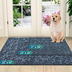 Bulijojo Sturdy Front Entrance Doormats,Durable Heavy Duty Welcome Mat,Thick Absorbent Natural Rubber Non Slip Mat,Easy Clean Entryway Mat 17x30 Inch Leaves Blue