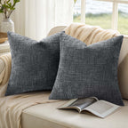 decorUhome Textured Chenille Throw Pillow Covers 22x22 Set of 2 Dark Grey