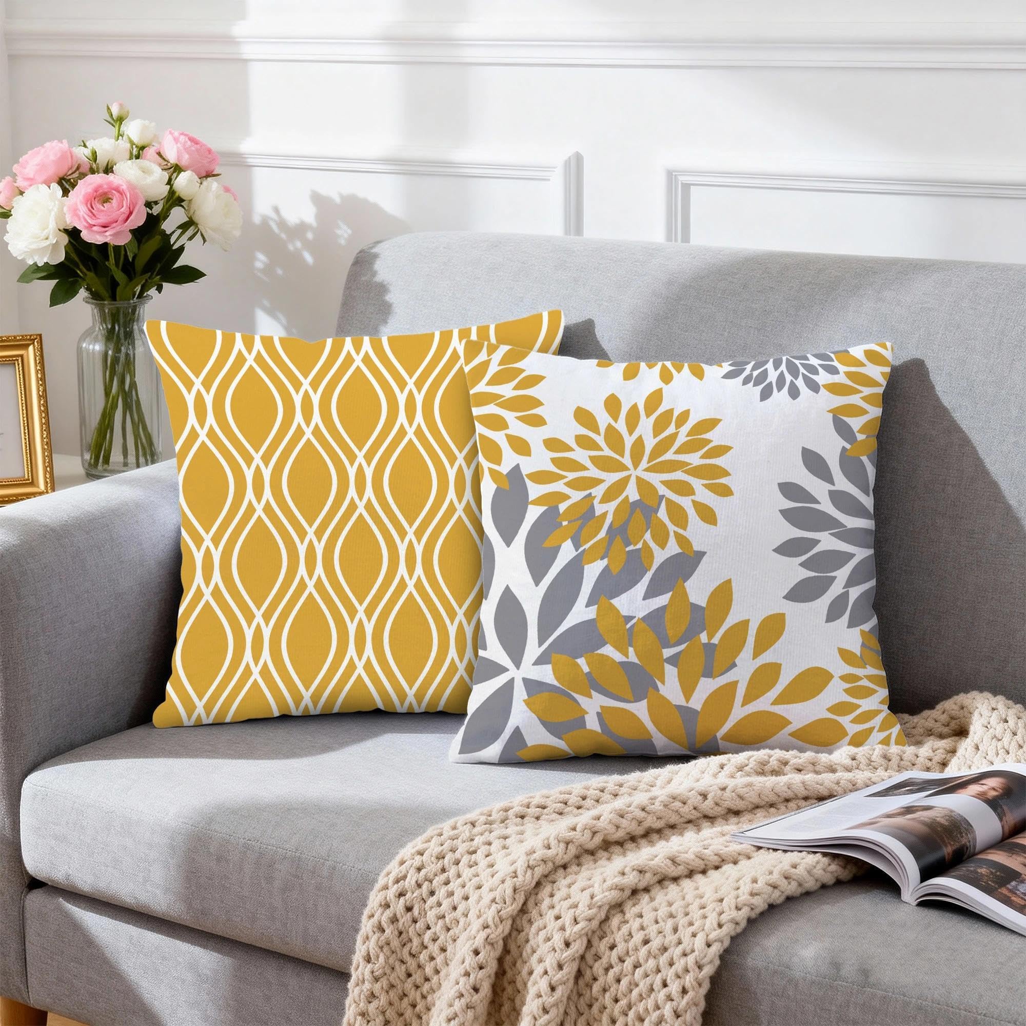 Hexagram Geometric Yellow Pillow Covers 20x20, Decorative Pillow Covers