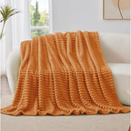 BEDELITE Twin Blanket for Couch & Bed, 300GSM Soft & Warm Fleece Blanket, Decorative and Giftable Striped Burnt Orange Blankets for Women, Men, 60"x80"
