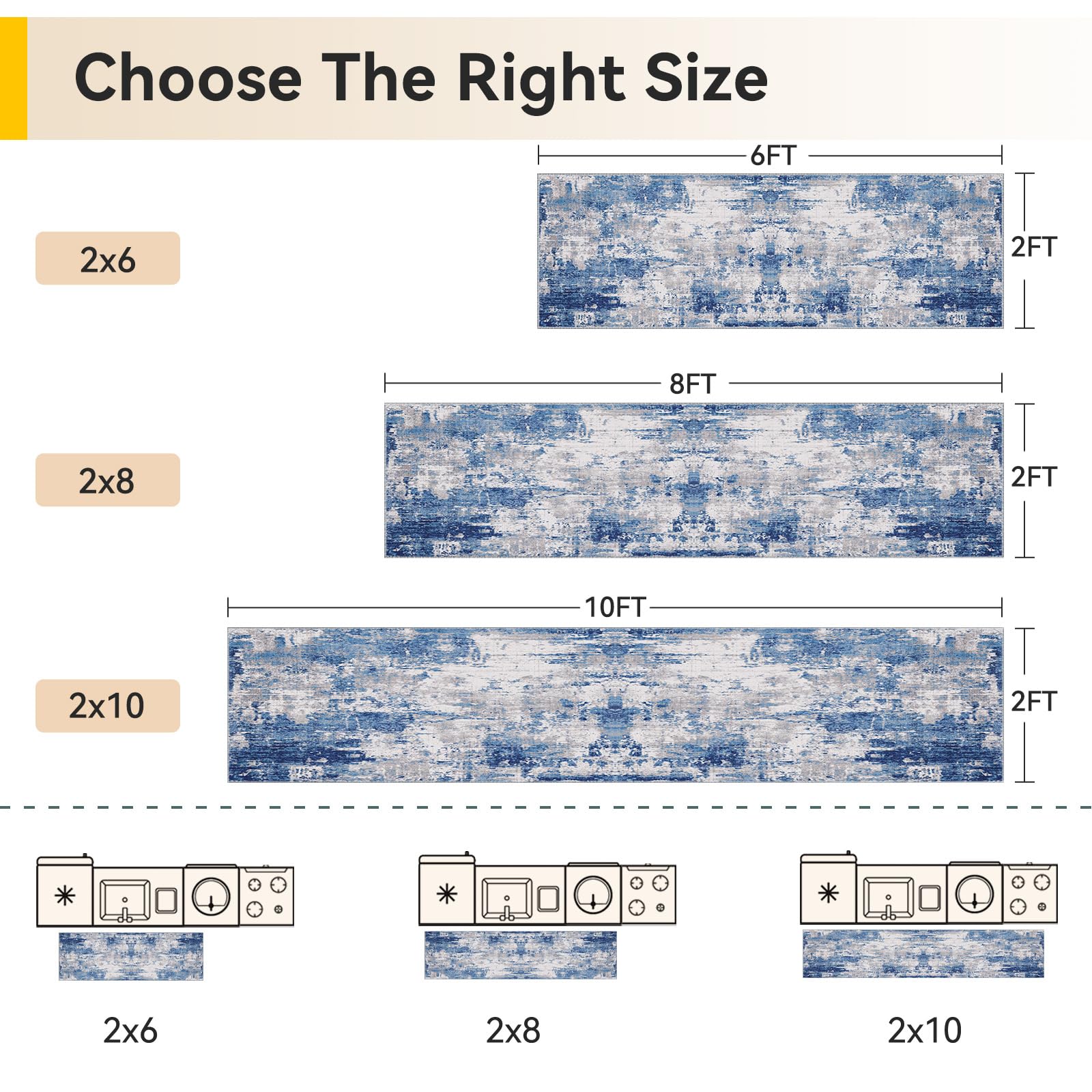 RELEANY Washable Runner 2'x6' Abstract Area Rug for Hallway Blue Gray