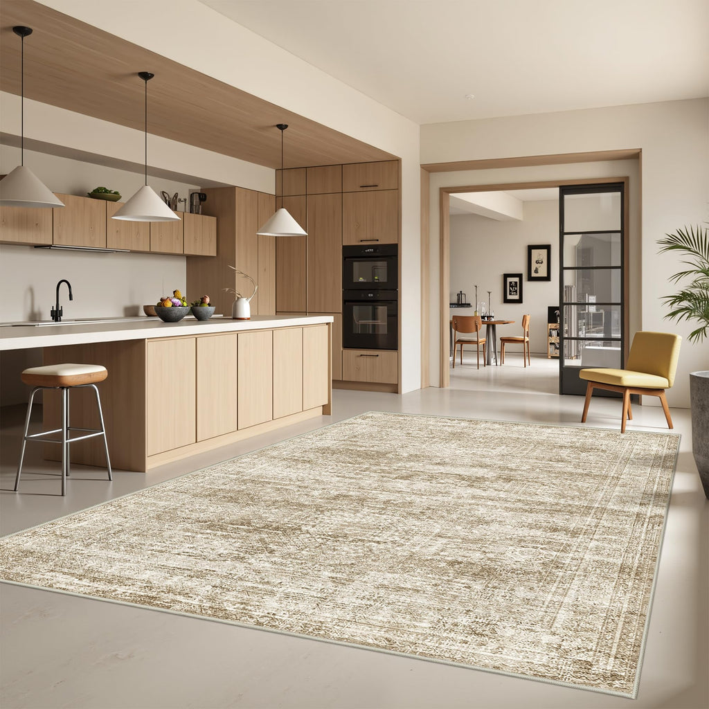 Restydon 5x7 Area Rugs for Living Room,Large Washable Rug,Brown