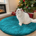 OLANLY Teal Round Rugs for Bedroom - Machine Washable, 3 ft Circle Area Rugs for Living Room, Soft and Fluffy Shaggy Carpet for Teen Girl and Boys, Nursery Rooms, Dorms, Home Decor Aesthetic