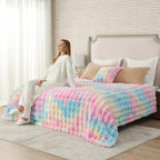 Cozy Bliss Faux Fur Throw Blanket for Couch, Bubble Plush Blanket King Size, Fuzzy Soft & Thick Blanket for Bed Sofa Living Room, 108x90 Inches Tie-dye Rainbow