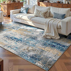 Ompaa Living Room Rug 5x8 Ultramarine Area Rug Machine Washable Boho Rug Non Slip Abstract Vintage Indoor Large Rugs for Bedroom, Classroom, College Dorm, Farmhouse, Dining Room, Kids Playroom