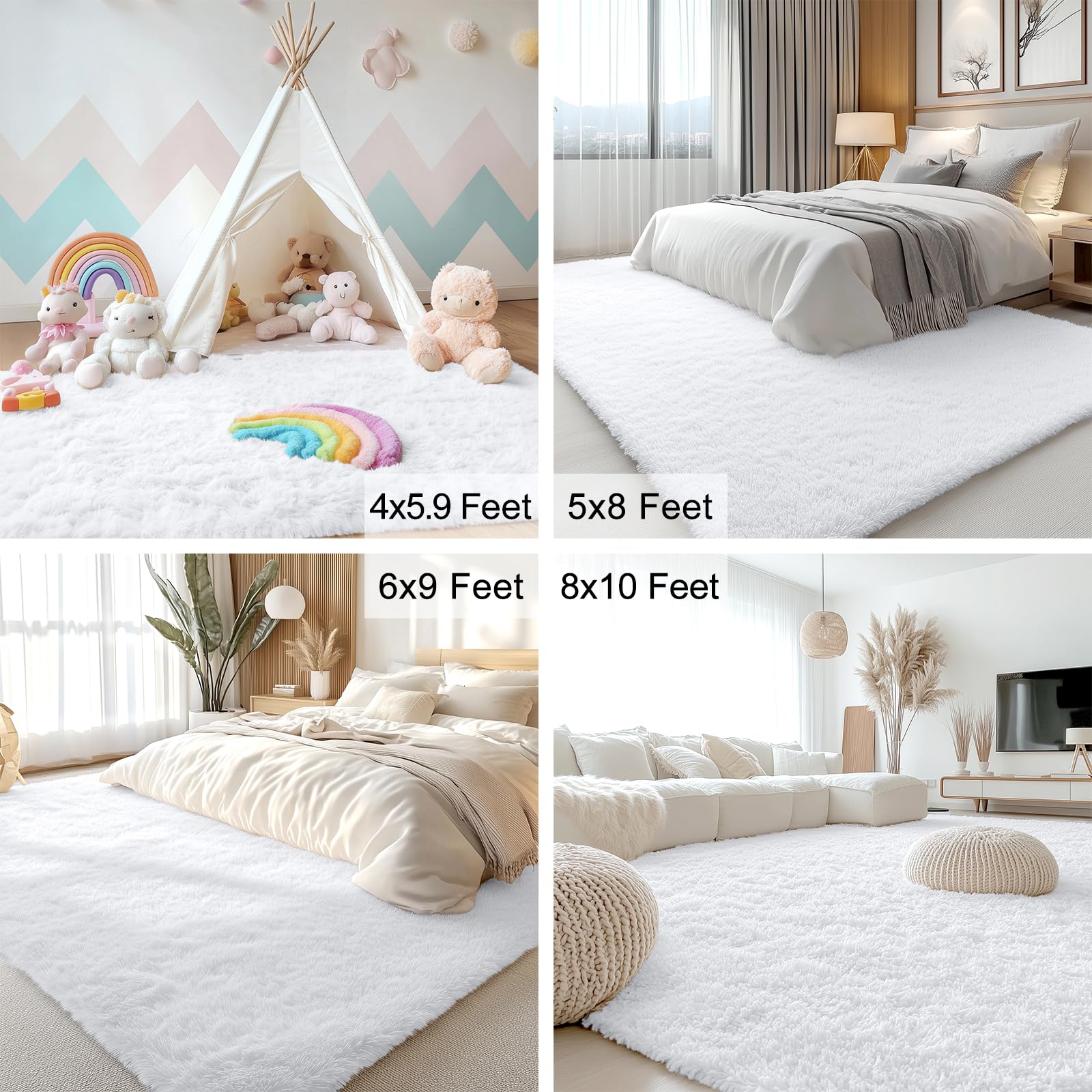 OLANLY 2x5 Machine Washable Runner Rugs for Hallway, Soft Fluffy Shaggy Bedside Rugs for Bedroom, Living Room, Indoor Floor Carpet for Kids Girls and Boys, Nursery Rooms, Home Decor Aesthetic, White