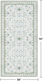 Hazo Haus Blue and Green Washable Rugs 3x6 - Vintage Boho Floral Pastel Cream, Washable Low Pile Non Slip Small Throw Accent Area Rug for Entry Way, Laudry Room, Kitchen, Bedroom Beside Bed Decor