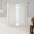 Nanspring Cream Cafe Curtains 54 Inch Length Set 2 Panel Back Tab Pocket Semi Sheer Short Linen Cream Curtain Tiers for Small Bathroom Window Basement 38x54