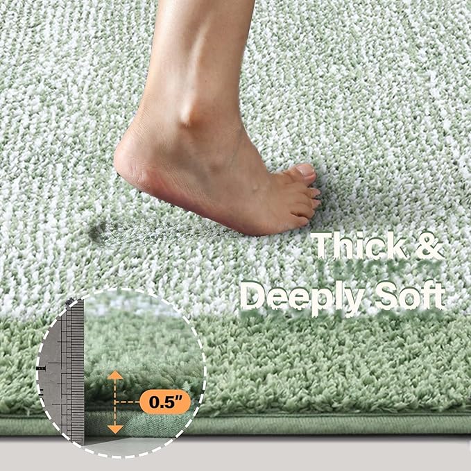 36x24 Large Bathroom Rugs Washable Non Slip, Green Bath Mat for Bathroom Floor Tub, Soft Absorbent Quick Dry Mats for Shower, Bathtub,Home Decor