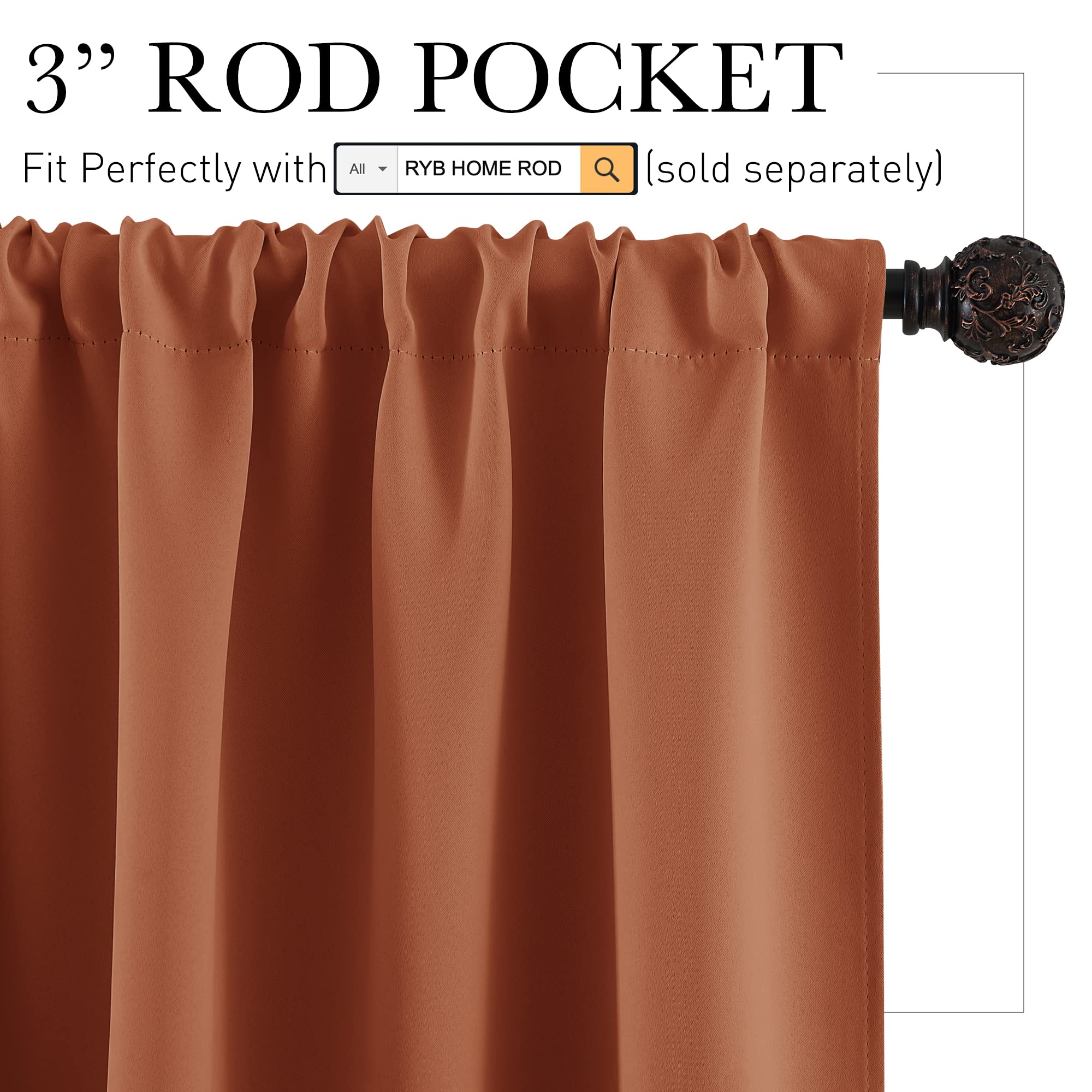 RYB HOME Short Blackout Curtains for Bedroom, Room Darkening Insulated